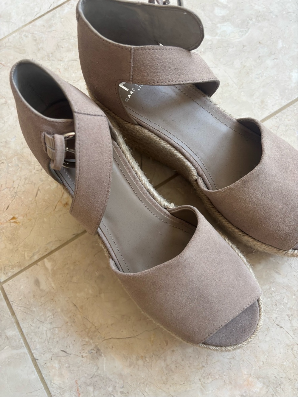 Marc Fisher Taupe Open-Toe Wedge Espadrille Sandals